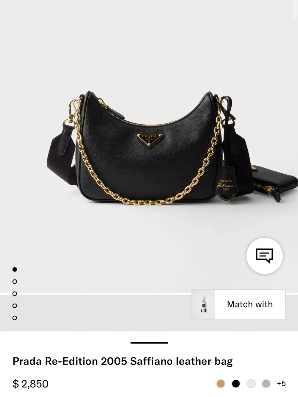Prada Black Saffiano Leather Shoulder Bag with Gold Chain